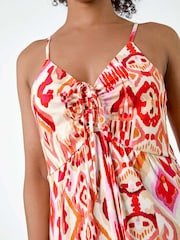 Roman Orange Aztec Style Ruched Front Maxi Dress - Image 5 of 5