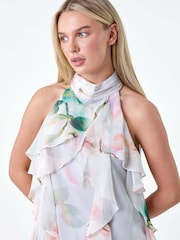 Roman Grey Floral Frill Halter Neck Top - Image 1 of 5