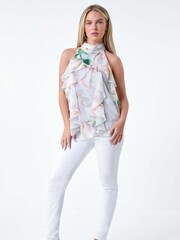 Roman Grey Floral Frill Halter Neck Top - Image 2 of 5
