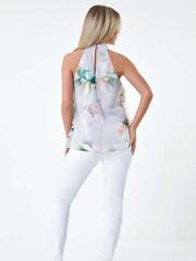 Roman Grey Floral Frill Halter Neck Top - Image 3 of 5