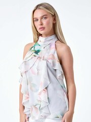 Roman Grey Floral Frill Halter Neck Top - Image 4 of 5