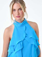 Roman Blue Halter Neck Frill Top - Image 4 of 5