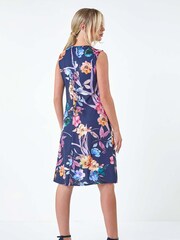 Roman Blue Floral Twist Front Stretch Dress - Image 3 of 5