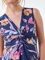 Roman Blue Floral Twist Front Stretch Dress - Image 5 of 5