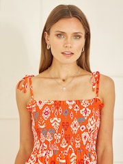 Yumi Orange Ikat Print Midi Sun Dress - Image 2 of 5