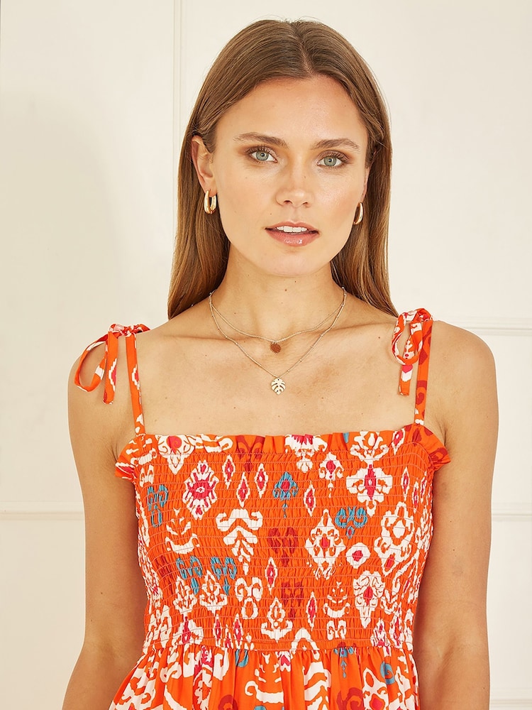 Yumi Orange Ikat Print Midi Sun Dress - Image 2 of 5