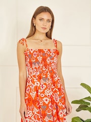 Yumi Orange Ikat Print Midi Sun Dress - Image 3 of 5