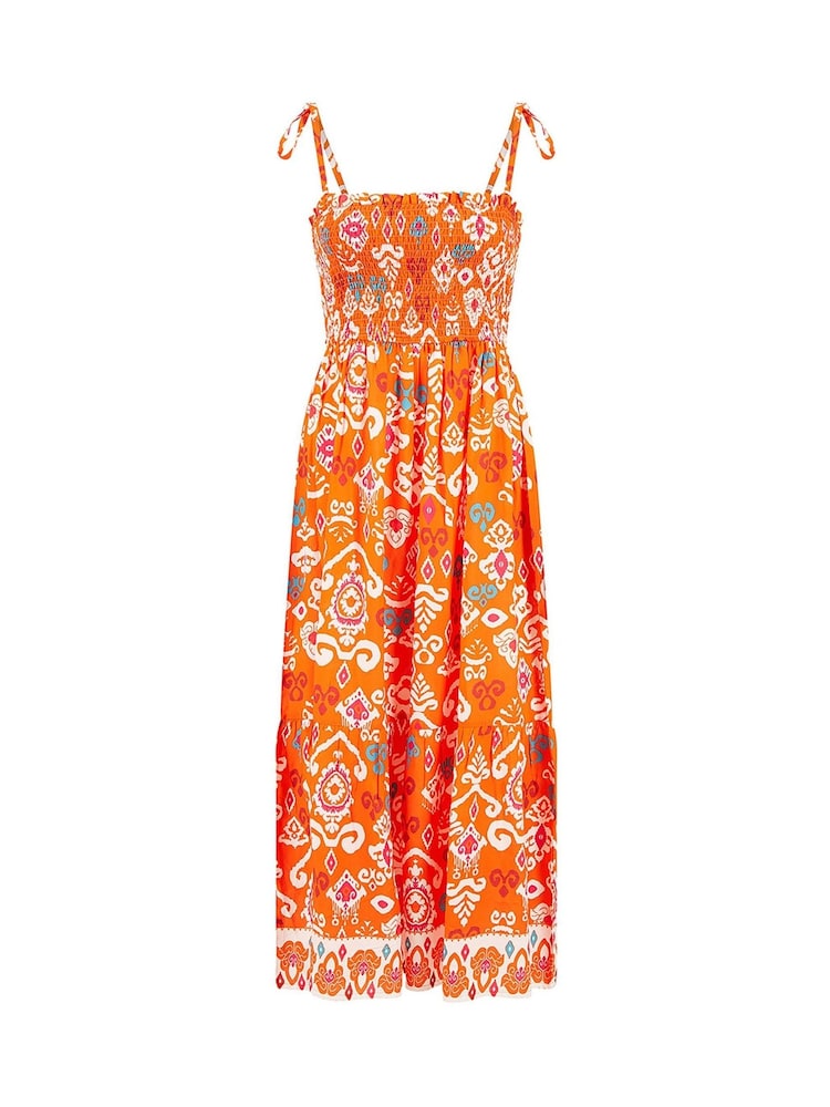 Yumi Orange Ikat Print Midi Sun Dress - Image 5 of 5