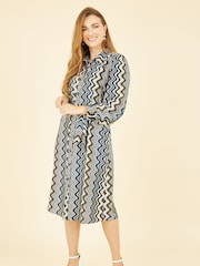 Yumi Blue Abstract Stripes Shirt Dress - Image 1 of 4