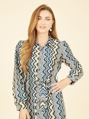 Yumi Blue Abstract Stripes Shirt Dress - Image 2 of 4