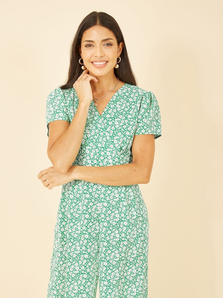 Yumi Green Ditsy Floral Wrap Jumpsuit - Image 2 of 5