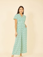 Yumi Green Ditsy Floral Wrap Jumpsuit - Image 3 of 5
