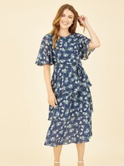 Yumi Blue Frill Layer Midi Dress - Image 1 of 5