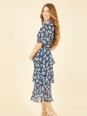 Yumi Blue Frill Layer Midi Dress - Image 3 of 5