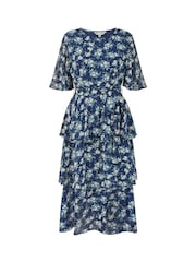 Yumi Blue Frill Layer Midi Dress - Image 5 of 5