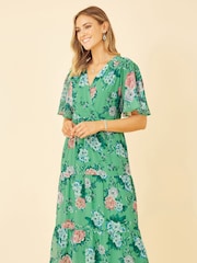 Grün - Yumi Geblümtes Midi-Wickelkleid mit Stufensaum - Bild 2 von 5