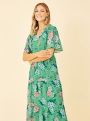 Grün - Yumi Geblümtes Midi-Wickelkleid mit Stufensaum - Bild 3 von 5