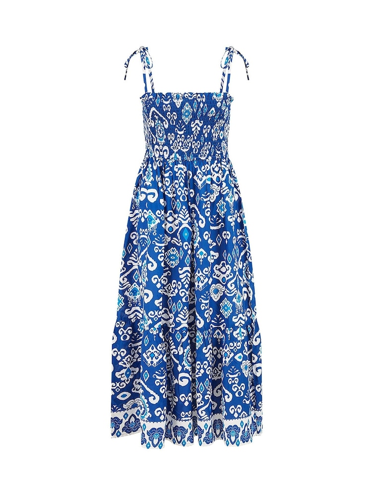 Yumi Blue Ikat Print Midi Sun Dress - Image 5 of 5