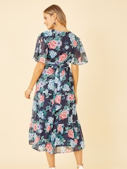 Blau - Yumi Geblümtes Midi-Wickelkleid mit Stufensaum - Bild 4 von 5