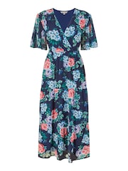Blau - Yumi Geblümtes Midi-Wickelkleid mit Stufensaum - Bild 5 von 5
