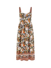 Yumi Black Retro Floral Print Midi Sun Dress With Border Hem - Image 5 of 5