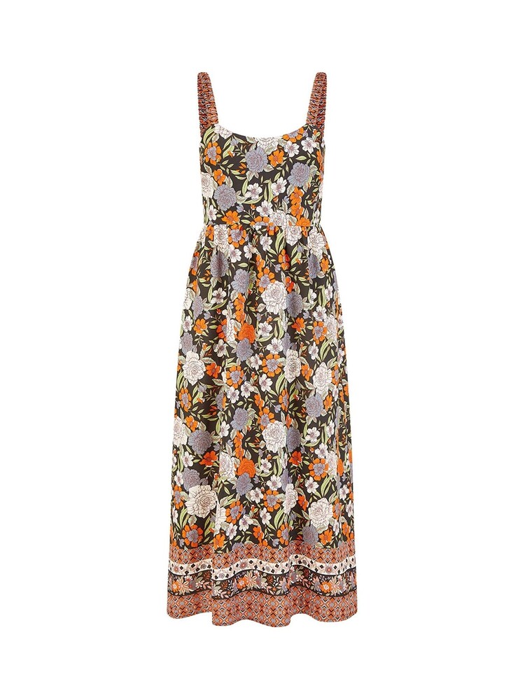 Yumi Black Retro Floral Print Midi Sun Dress With Border Hem - Image 5 of 5 Yumi Black Retro Floral Print Midi Sun Dress With Border Hem - Image 5 of 5