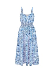 Yumi Blue Animal Print Midi Sundress With Ruched Waist - Image 5 of 5