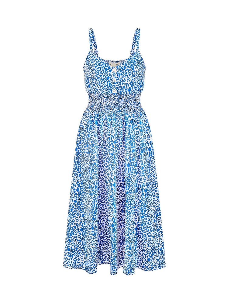 Yumi Blue Animal Print Midi Sundress With Ruched Waist - Image 5 of 5