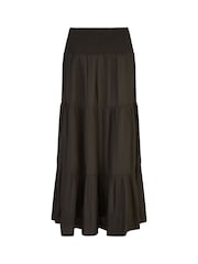 Yumi Black Voile Palm Leaf Print Ruched Waist Midi Skirt - Image 4 of 4