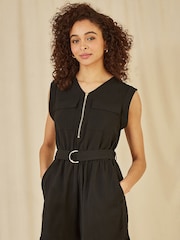 Yumi Black Utility Playsuit With Pockets - Image 1 of 5