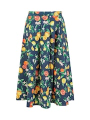 Yumi Blue 100% Cotton Citrus Print Midi Skirt - Image 4 of 4