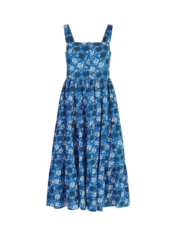 Yumi Blue 100% Cotton Voile Floral Strappy Midi Sun Dress - Image 4 of 4 Yumi Blue 100% Cotton Voile Floral Strappy Midi Sun Dress - Image 4 of 4