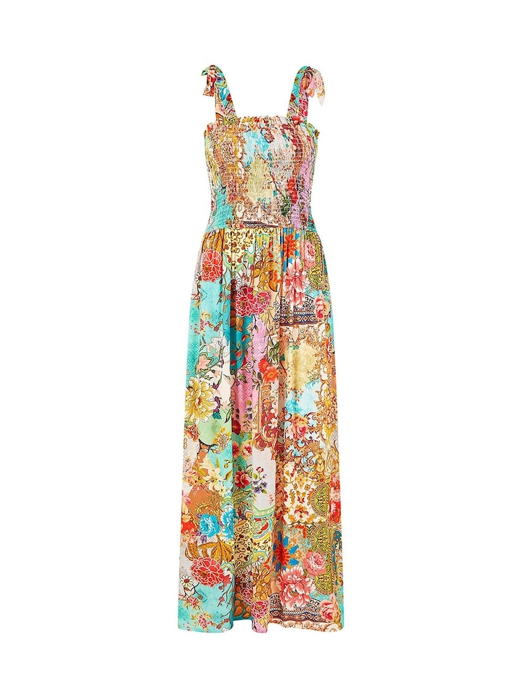 Yumi Pink Patchwork Split Hem Maxi Dress With Tie Straps - Image 5 of 5