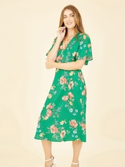 Yumi Green Floral Kimono Midi Dress - Image 1 of 5