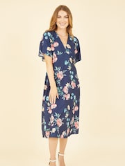 Yumi Blue Floral Kimono Midi Dress - Image 1 of 5