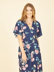 Yumi Blue Floral Kimono Midi Dress - Image 2 of 5