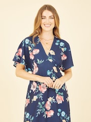 Yumi Blue Floral Kimono Midi Dress - Image 3 of 5