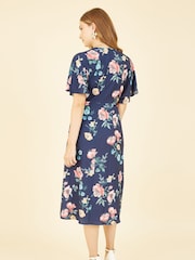 Yumi Blue Floral Kimono Midi Dress - Image 4 of 5
