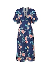 Yumi Blue Floral Kimono Midi Dress - Image 5 of 5
