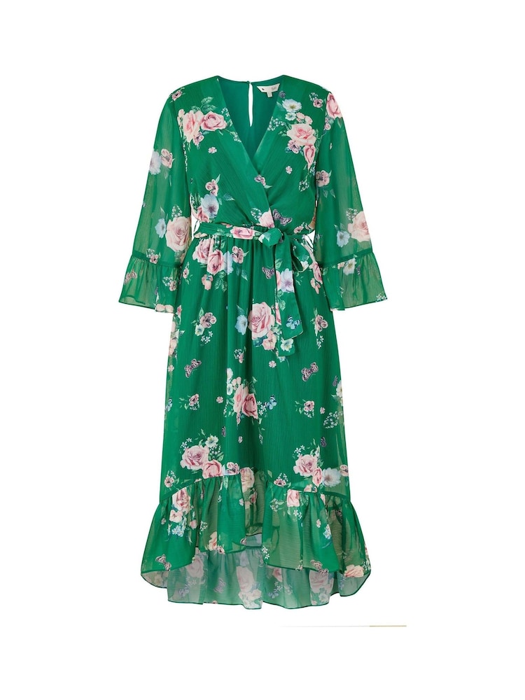 Yumi Green Floral Wrap Dress With Dipped Hem - Image 5 of 5