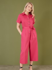 Yumi Viscose Twill Button Up Utility Style Jumpsuit - Imagen 1 de 3