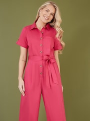 Yumi Viscose Twill Button Up Utility Style Jumpsuit - Imagen 2 de 3