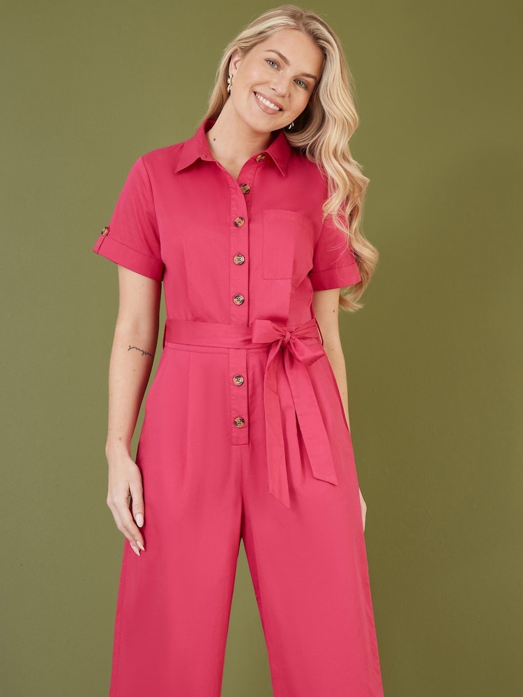 Yumi Viscose Twill Button Up Utility Style Jumpsuit - Imagen 2 de 3