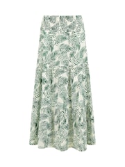Yumi Green Voile Palm Leaf Print Ruched Waist Midi Skirt - Image 4 of 4