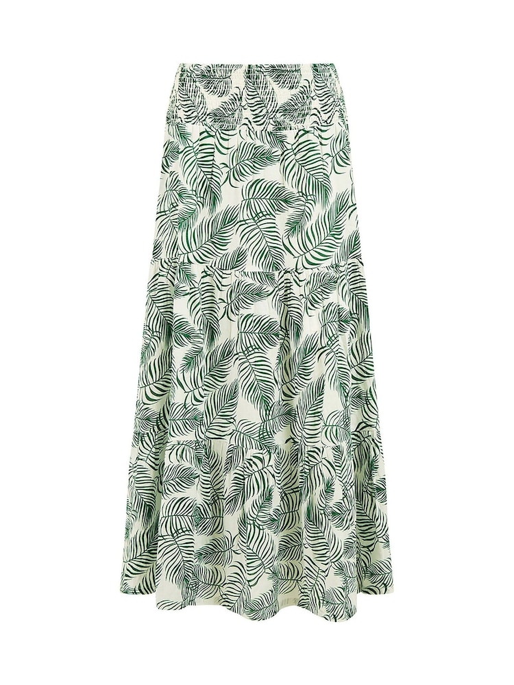 Verde - Yumi Voile Palm Leaf Print Ruched Waist Midi Skirt - Imagen 4 de 4 Verde - Yumi Voile Palm Leaf Print Ruched Waist Midi Skirt - Imagen 4 de 4