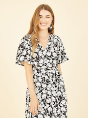Yumi Black Floral Wrap Midi Dress - Image 2 of 5