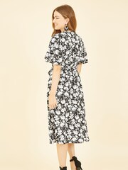 Yumi Black Floral Wrap Midi Dress - Image 4 of 5