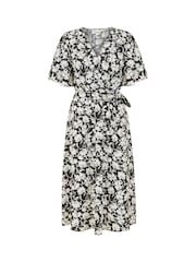 Yumi Black Floral Wrap Midi Dress - Image 5 of 5
