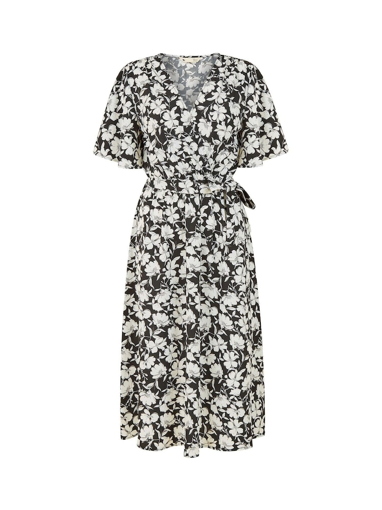 Yumi Black Floral Wrap Midi Dress - Image 5 of 5