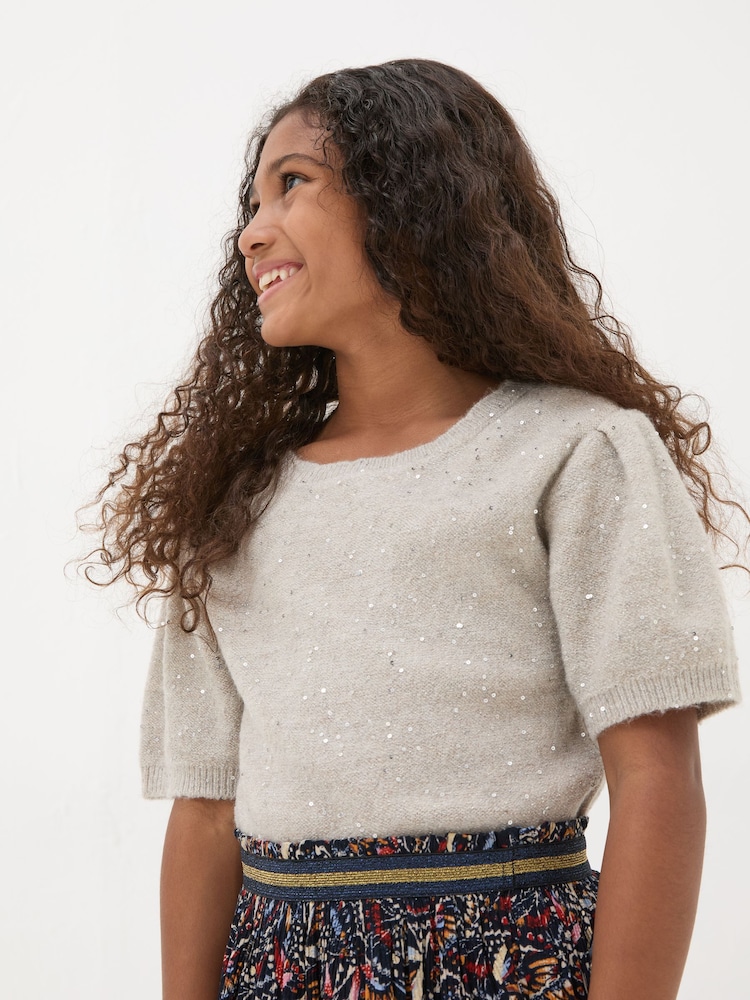 Oatmeal Sequin Knitted Top - Image 1 of 4